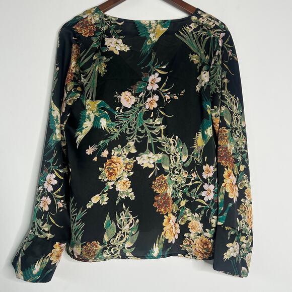 Lulus Darby‎ Floral Shirt Womens Small Dark Charcoal Satin Long Sleeve Going Out - Picture 4 of 11